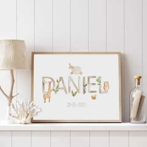 Watercolor Animal Baby Name Print