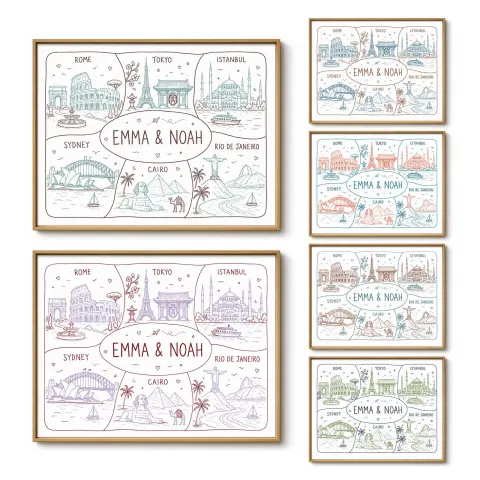 Custom Couple Landmark Line Art Print