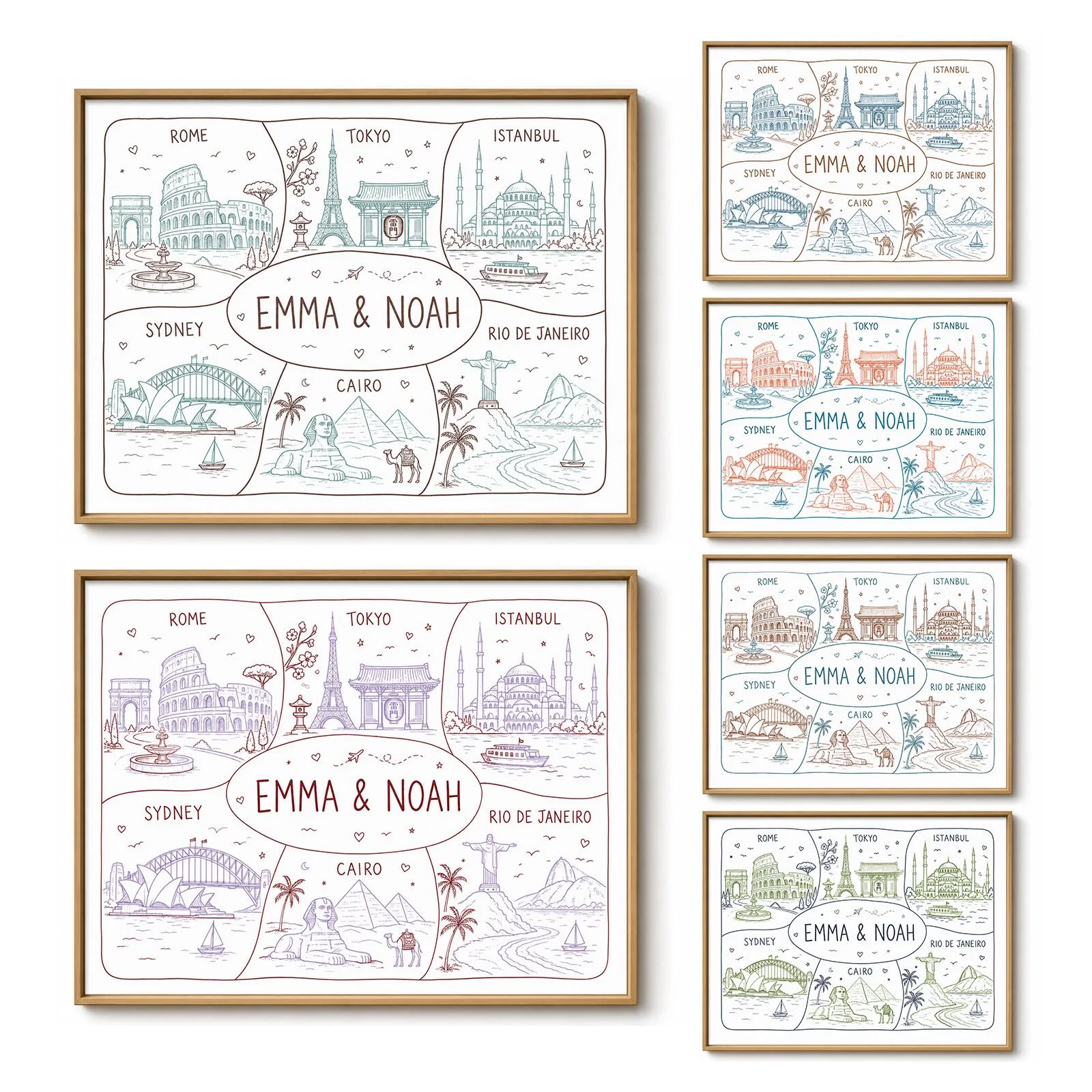 Custom Couple Landmark Line Art Print — artwork and room styling example