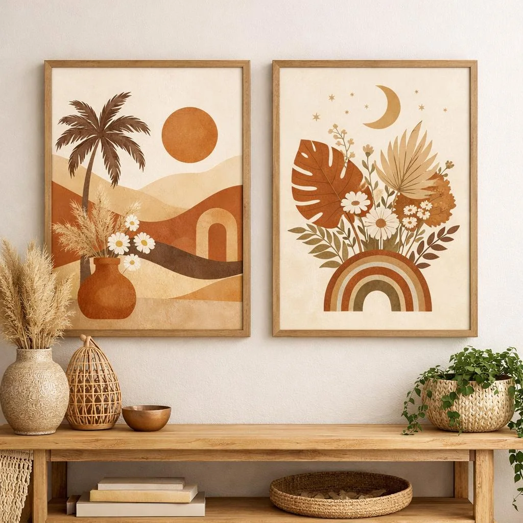 Boho Terracotta Botanical Canvas Print — artwork and room styling example