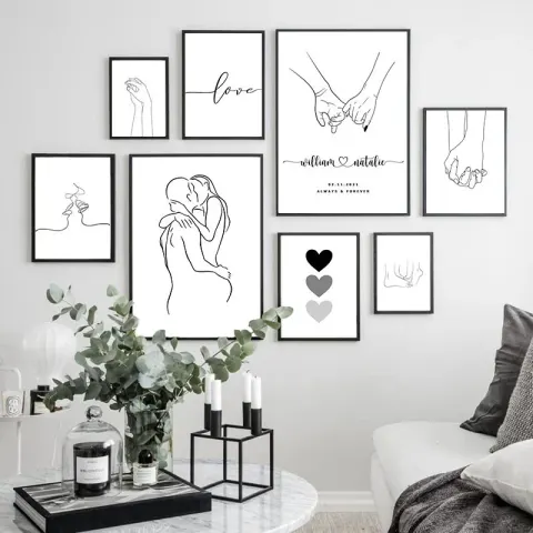 Personalized Love Line Art Canvas Print
