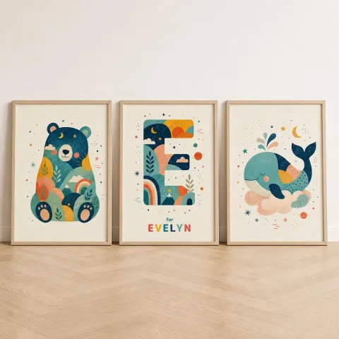 Boho Animal & Moon Nursery Set of 3